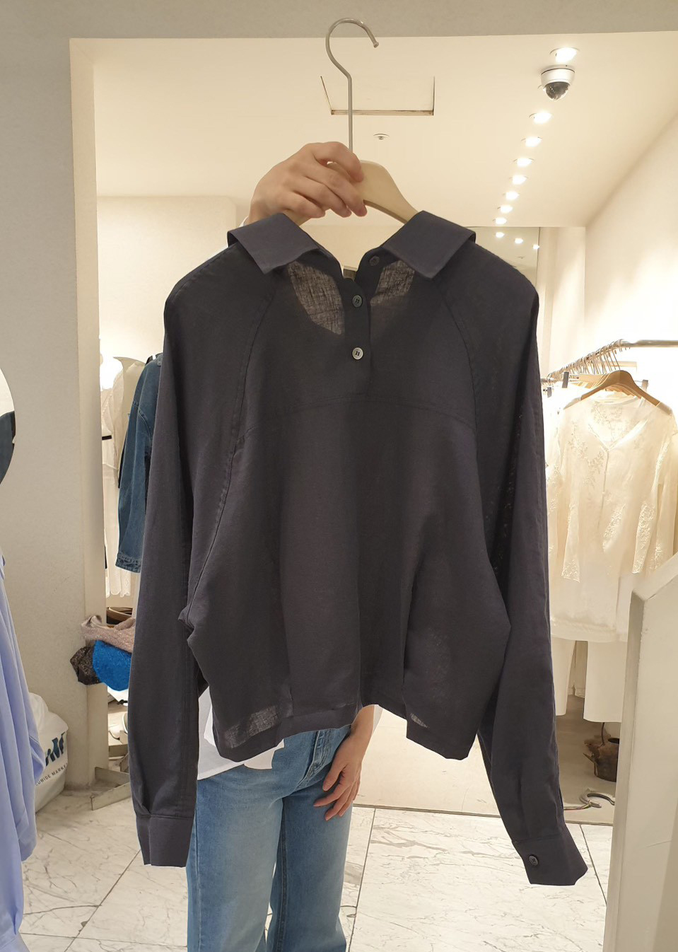 B77.小臉歐膩亞麻混紡短襯衫