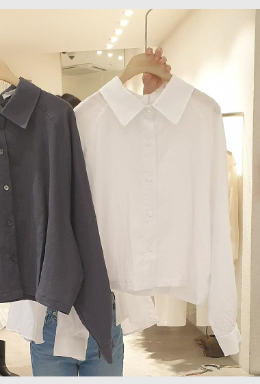 B77.小臉歐膩亞麻混紡短襯衫