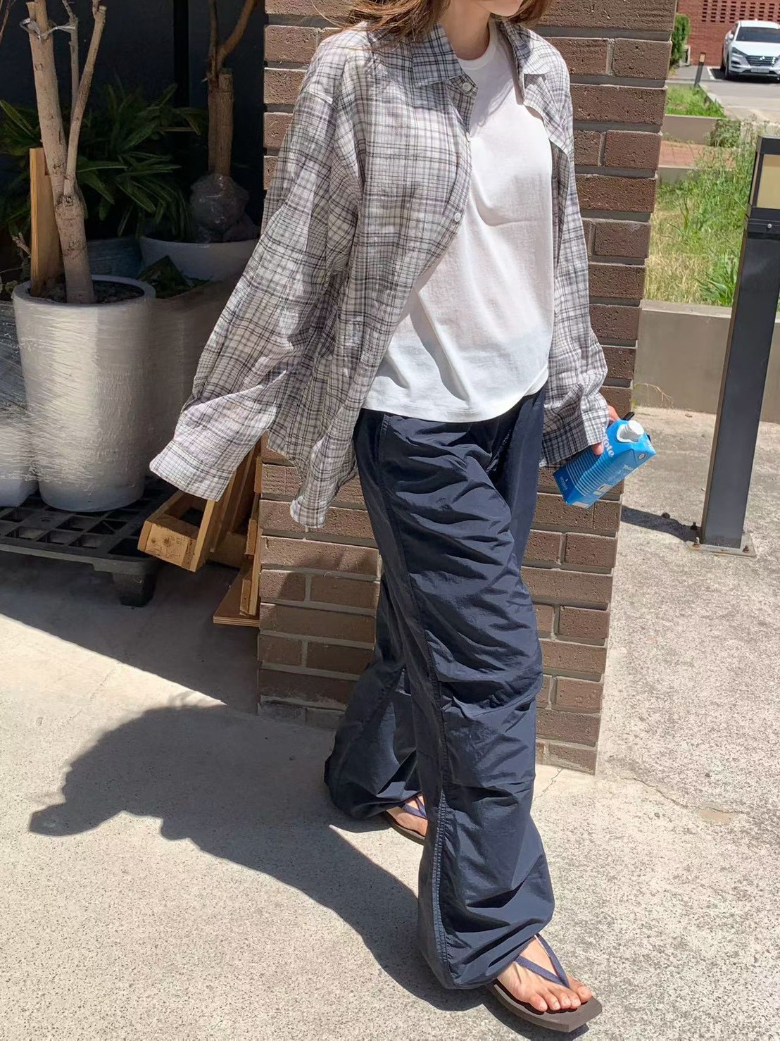 B95.纖瘦家漸層格紋襯衫