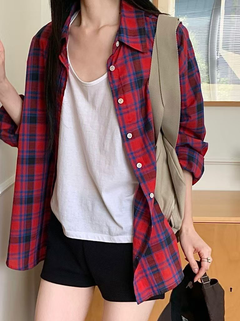 B107.小V家亮眼女孩格紋襯衫