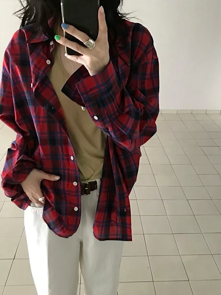 B107.小V家亮眼女孩格紋襯衫