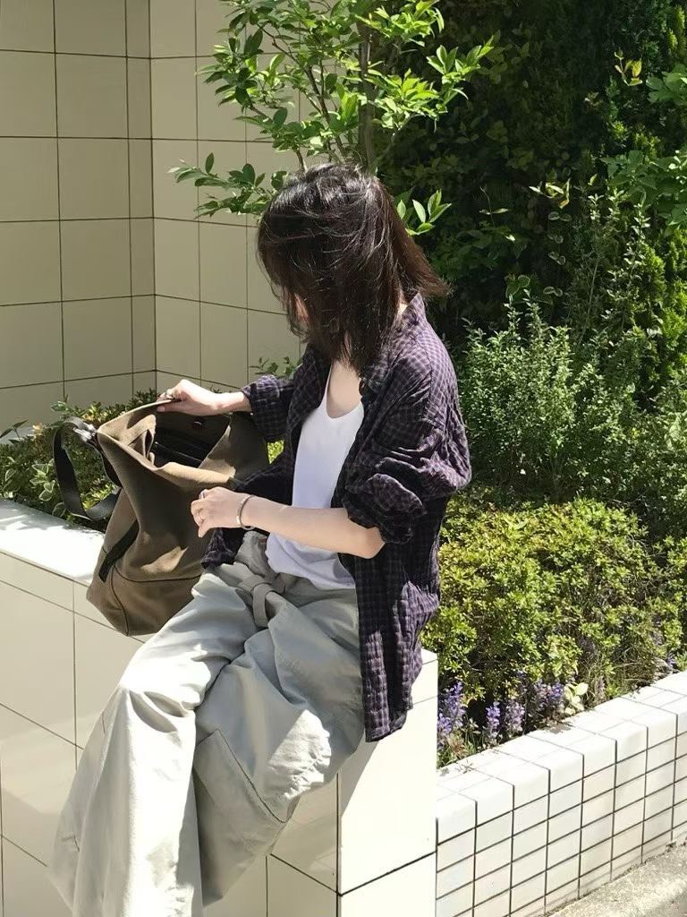 B120.小V家可甜可鹽格子襯衫
