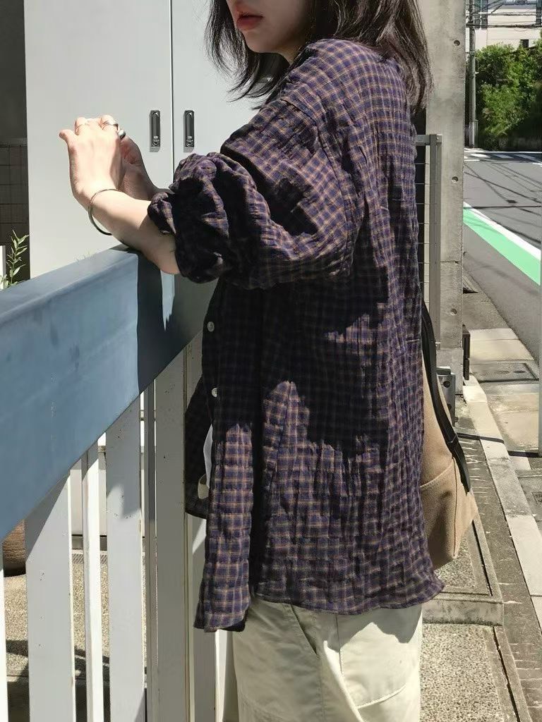 B120.小V家可甜可鹽格子襯衫