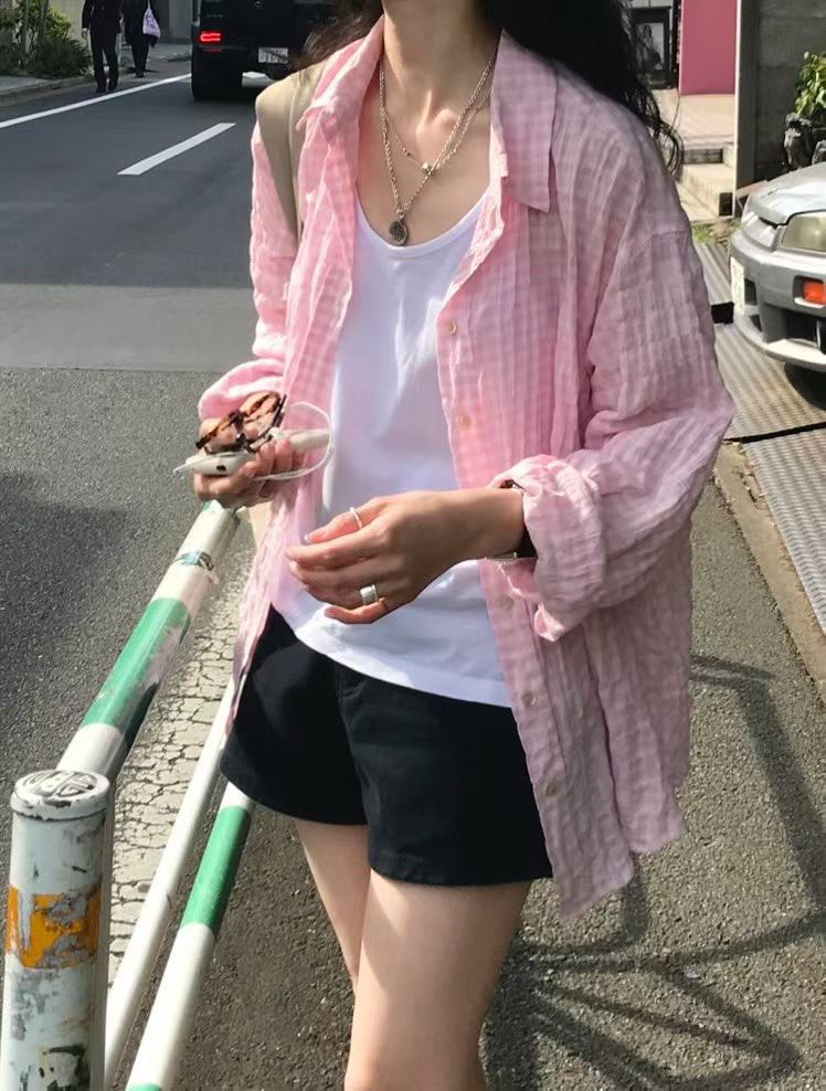 B120.小V家可甜可鹽格子襯衫