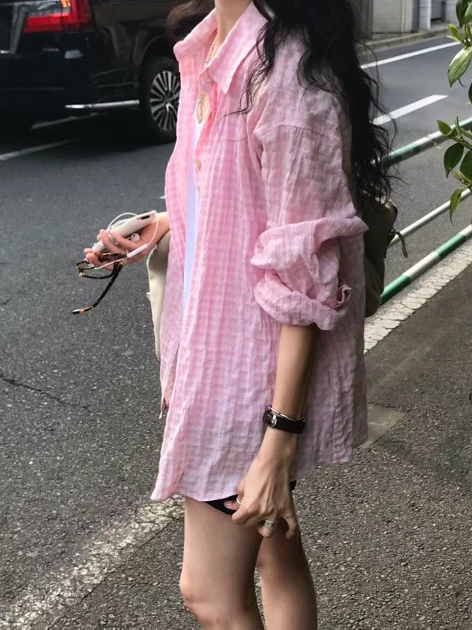 B120.小V家可甜可鹽格子襯衫