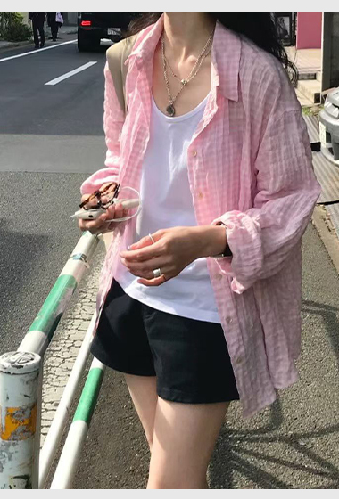 B120.小V家可甜可鹽格子襯衫