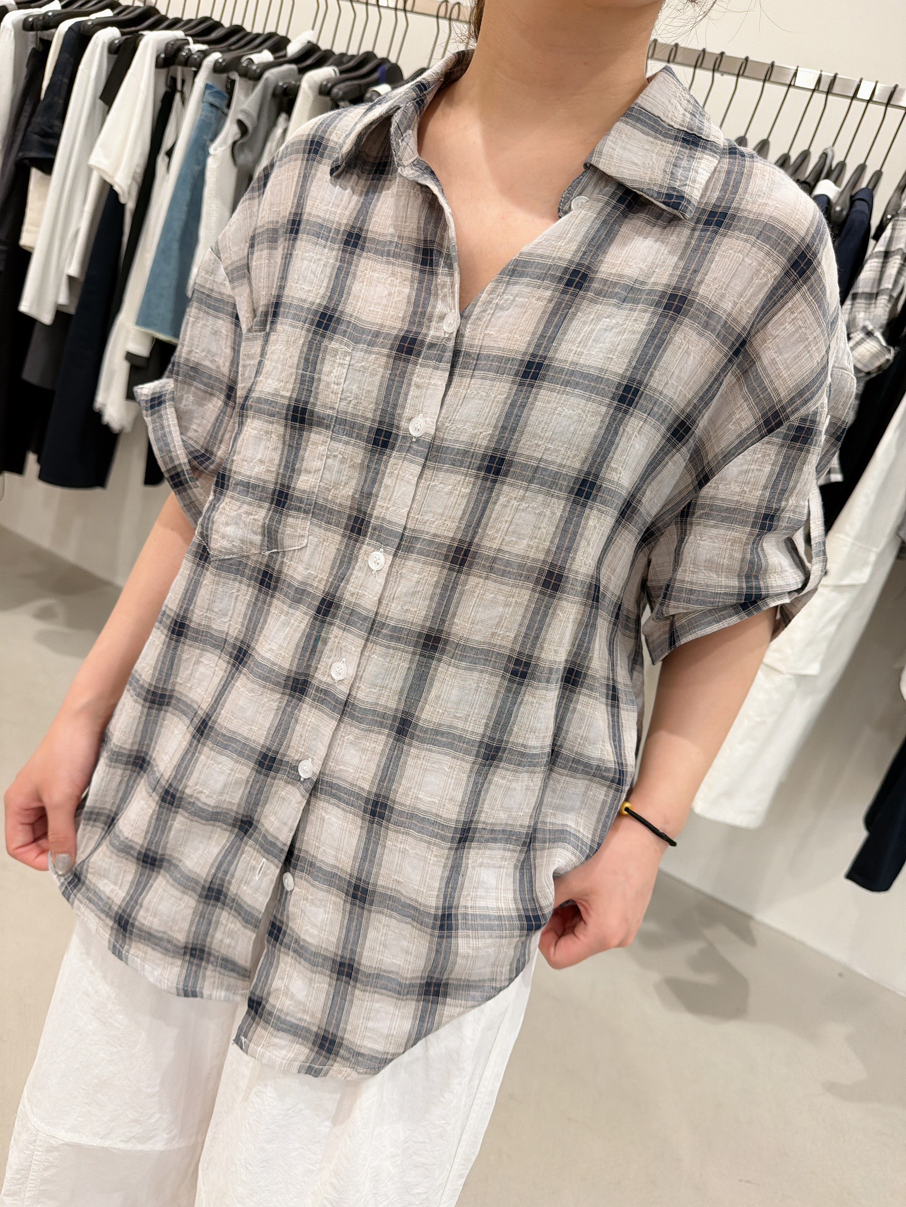 A17.文藝短袖格子襯衫