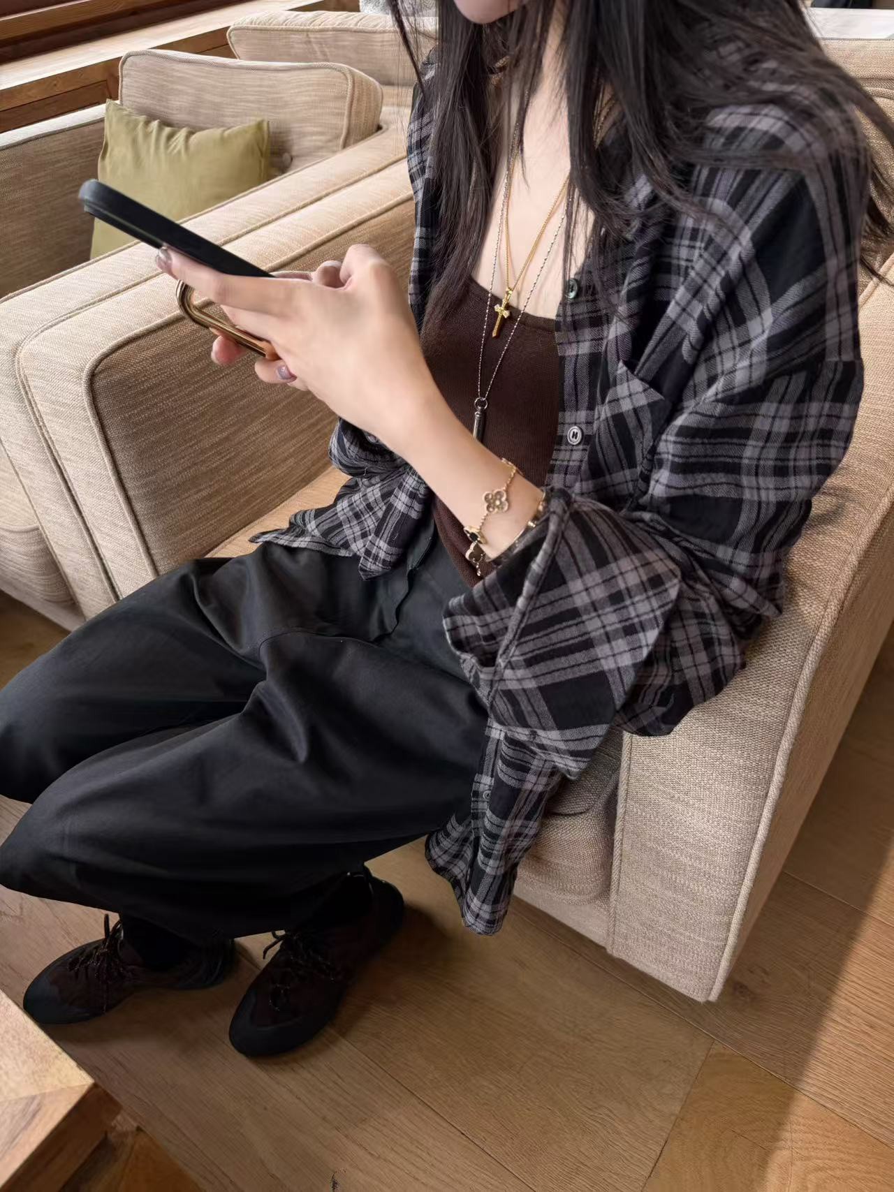 B97.巧克力戀人格紋襯衫