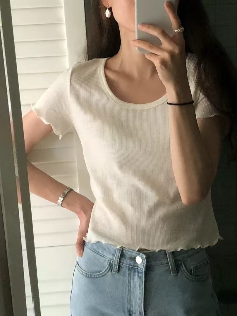 B121.顏值家下襬木耳捲邊TEE