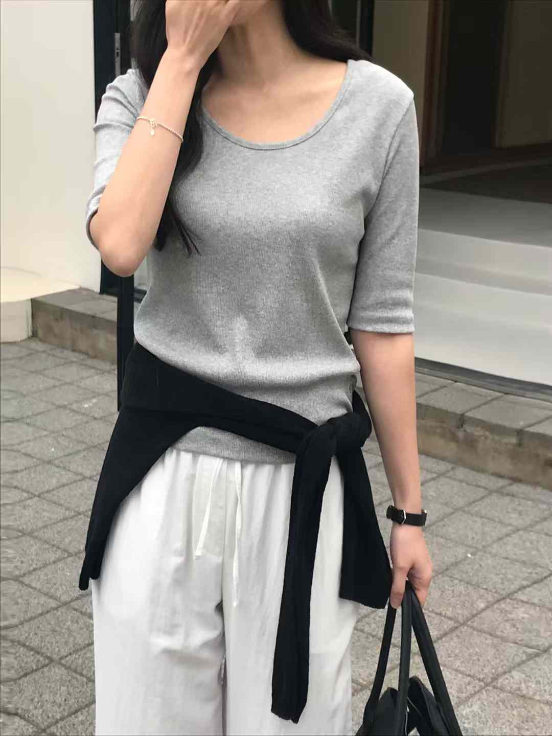 B104.顯瘦五分袖俐落上衣