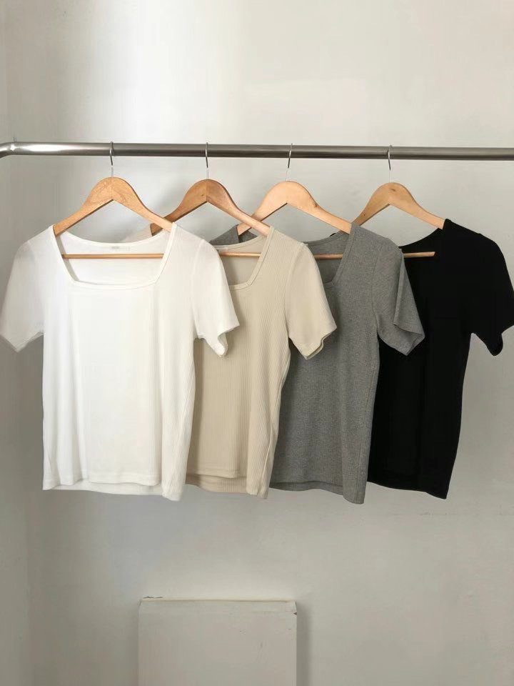 A91.顯瘦方領彈性TEE