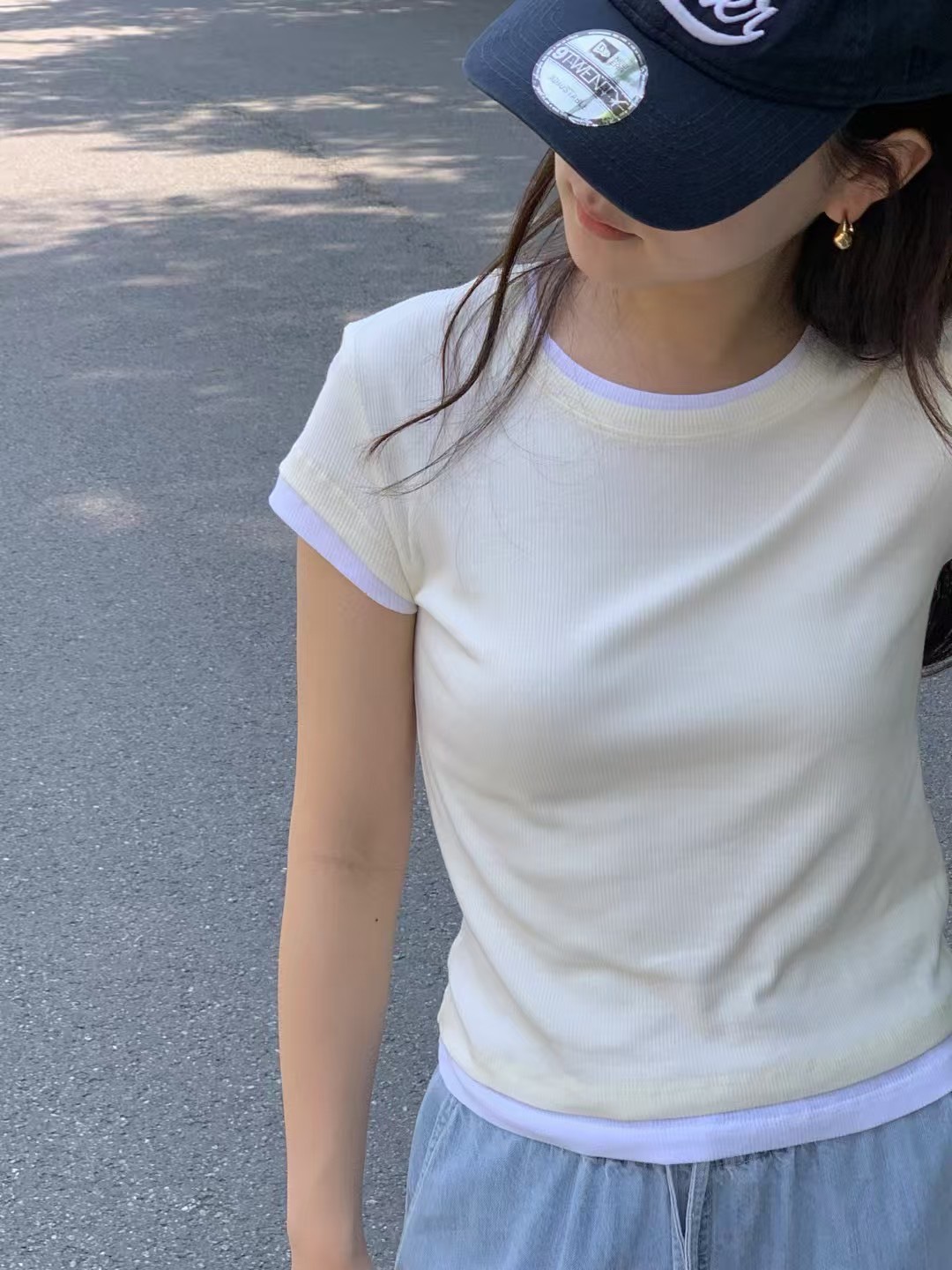 A66.清爽家簡約好搭假兩件式素TEE