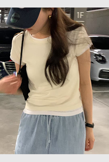 A66.清爽家簡約好搭假兩件式素TEE