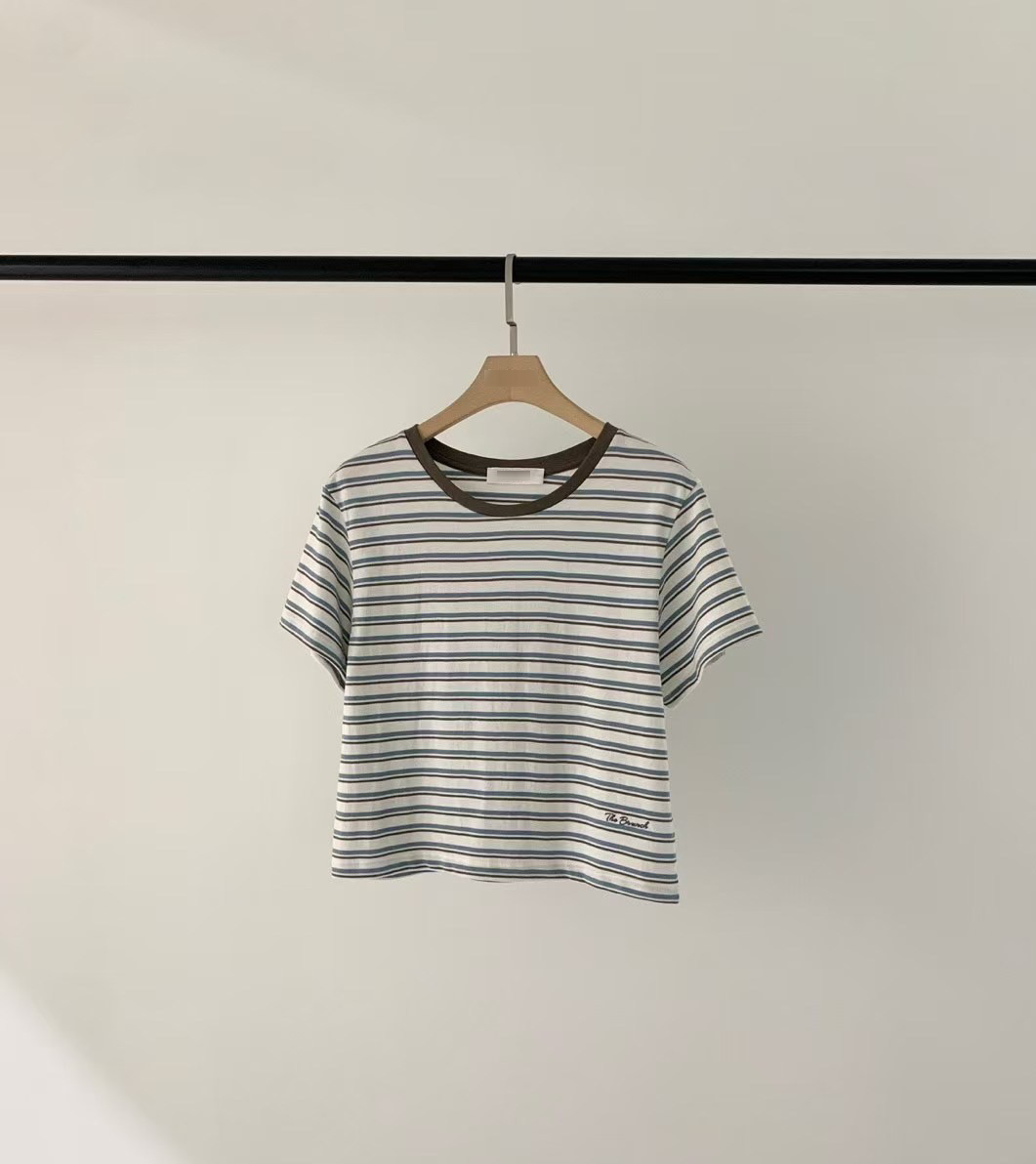 A12.清爽家彩色條紋短版TEE