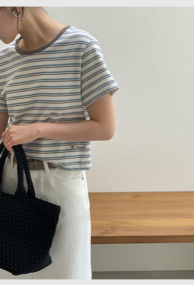 A12.清爽家彩色條紋短版TEE