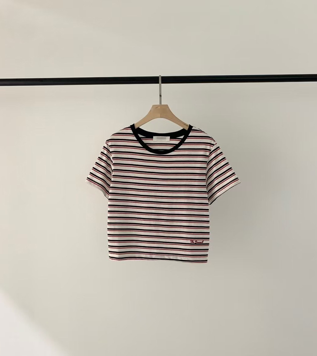 A12.清爽家彩色條紋短版TEE