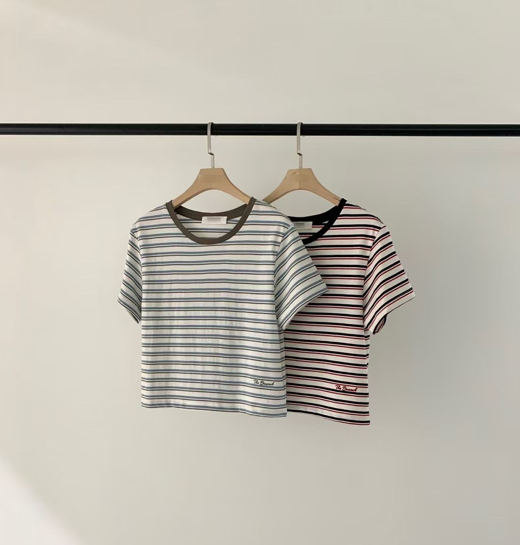 A12.清爽家彩色條紋短版TEE