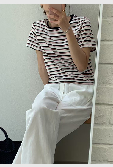 A12.清爽家彩色條紋短版TEE