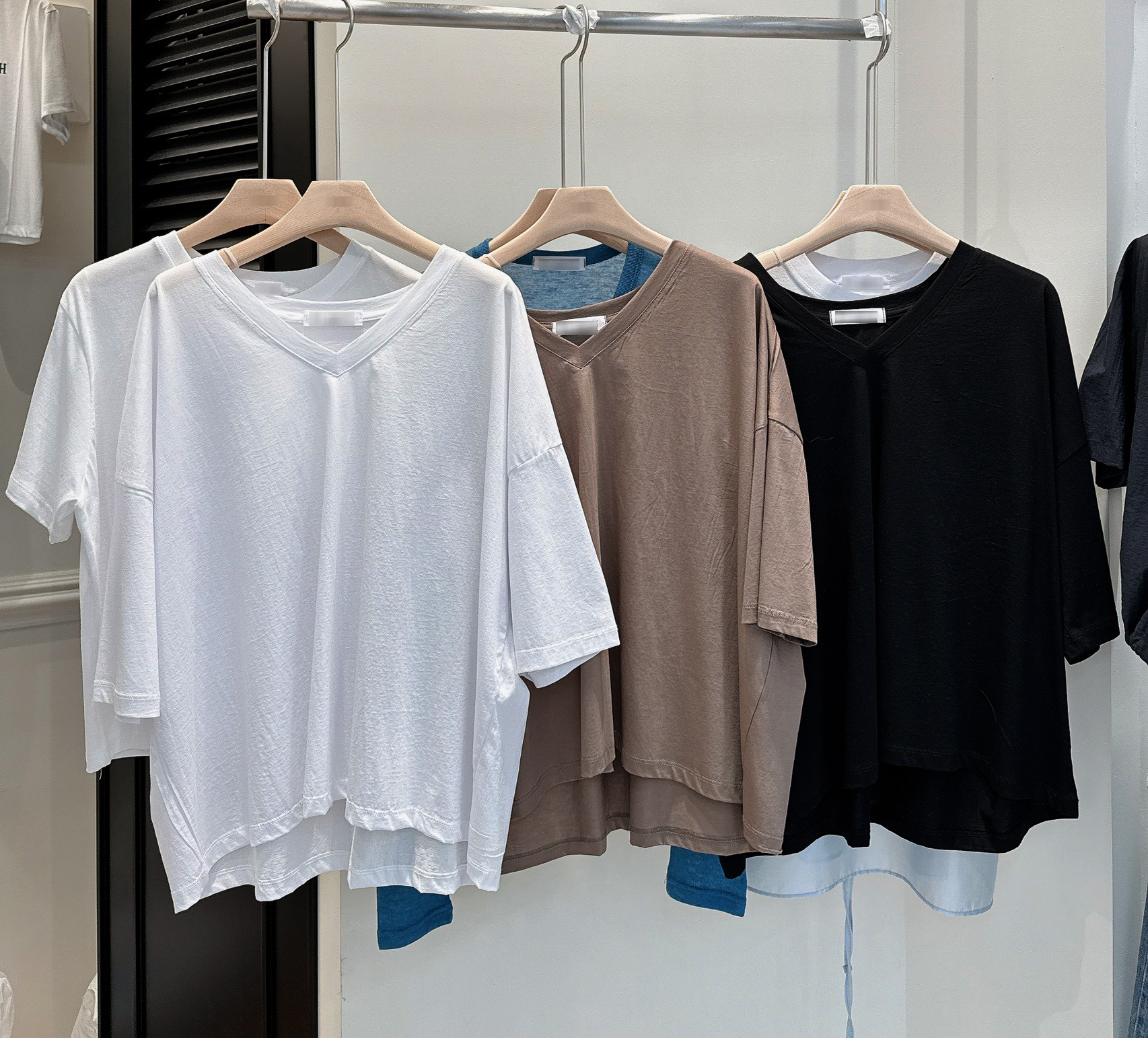 B12.V領落肩六分袖寬鬆TEE