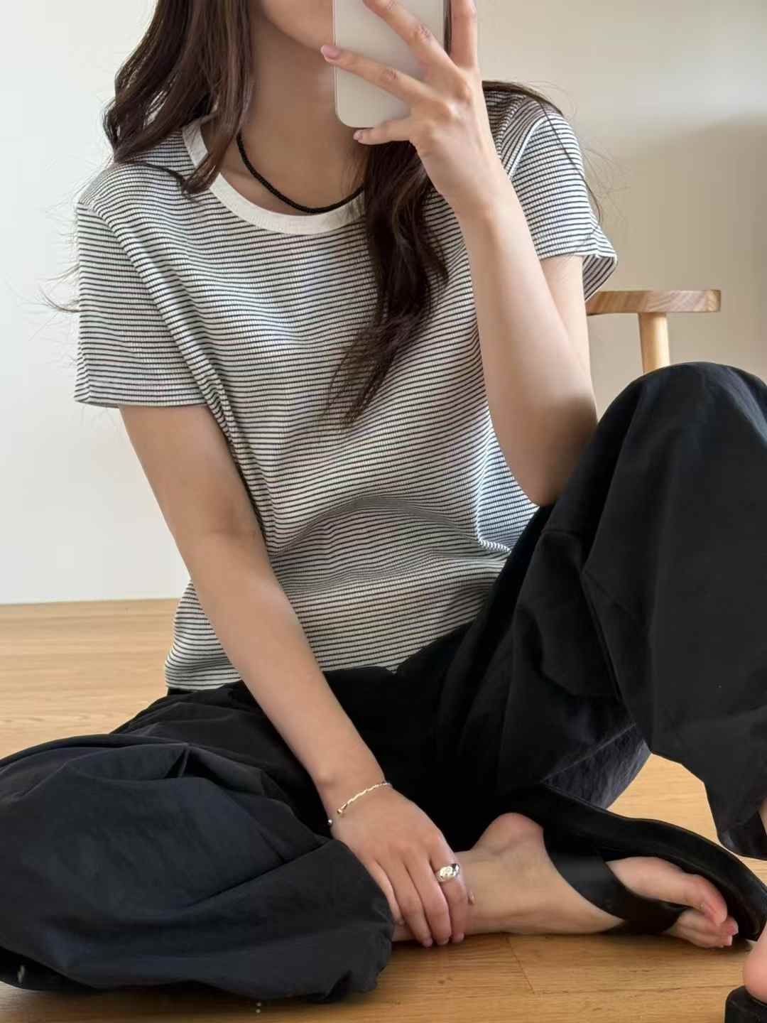 A42.瘦瘦歐膩滾邊條紋TEE