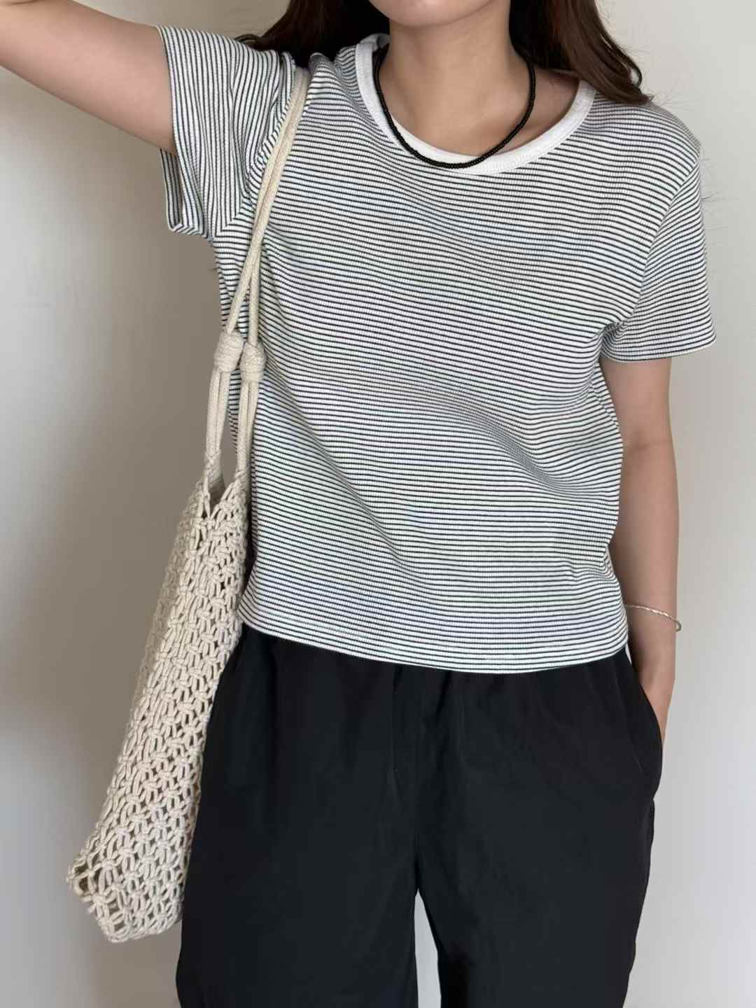 A42.瘦瘦歐膩滾邊條紋TEE