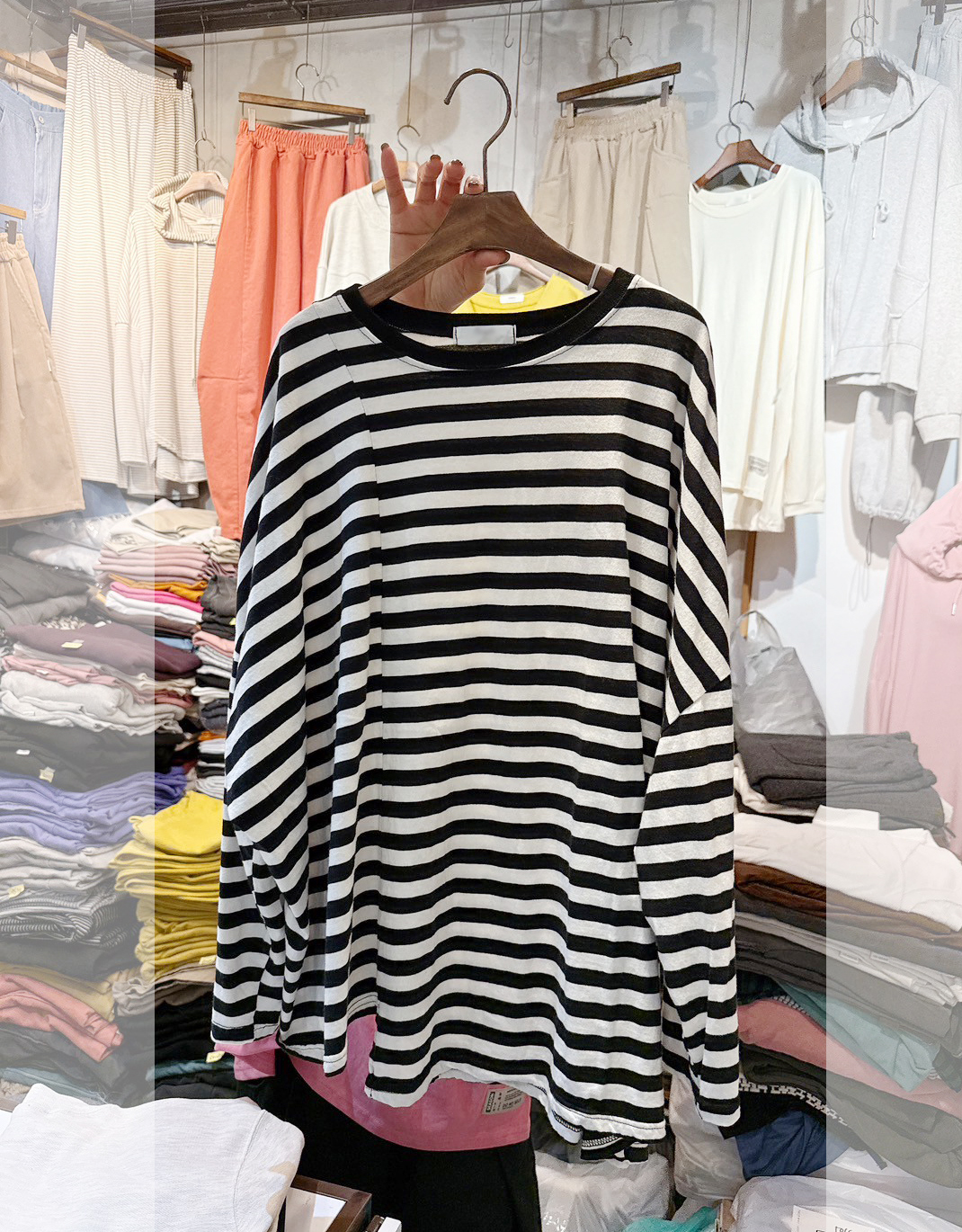 A10.韓國休閒條紋寬鬆TEE