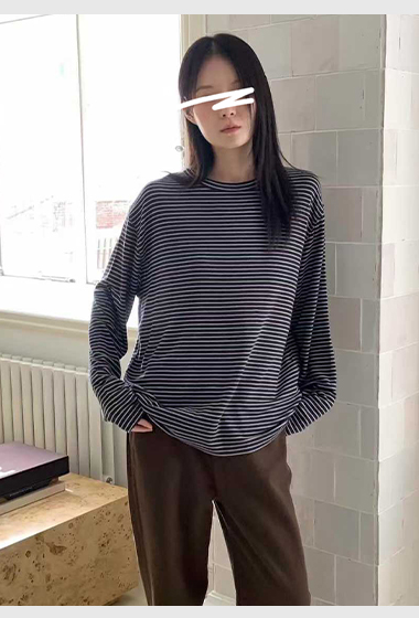 B70.纖瘦家灰階時尚條紋上衣