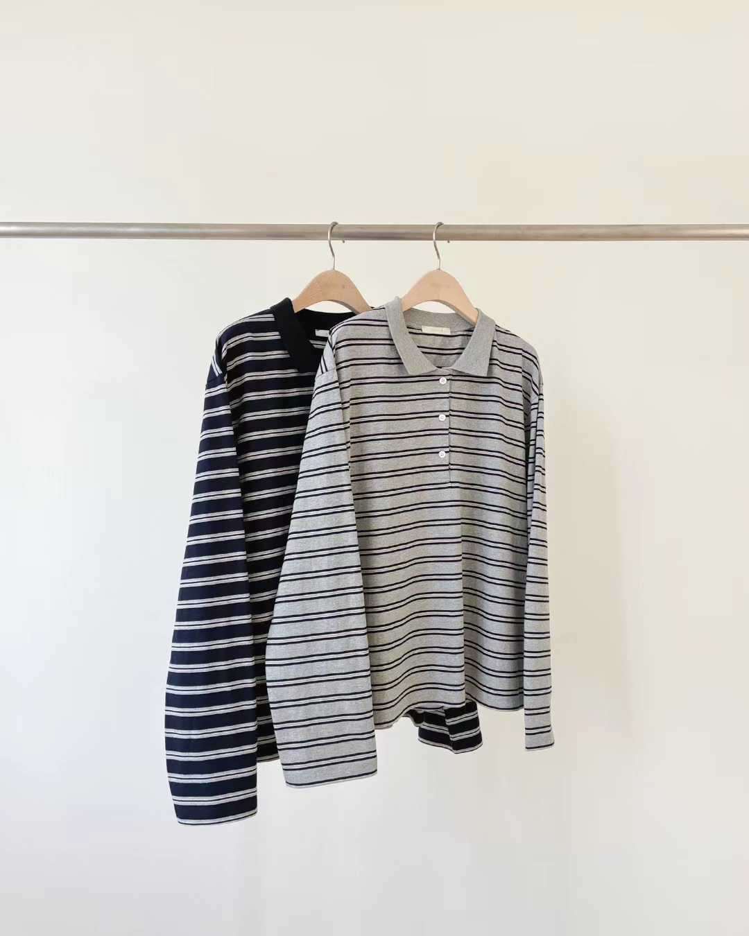 A20.顏值家復古女孩POLO條紋TEE