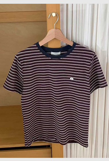 B22.復古撞色條紋圓領短TEE