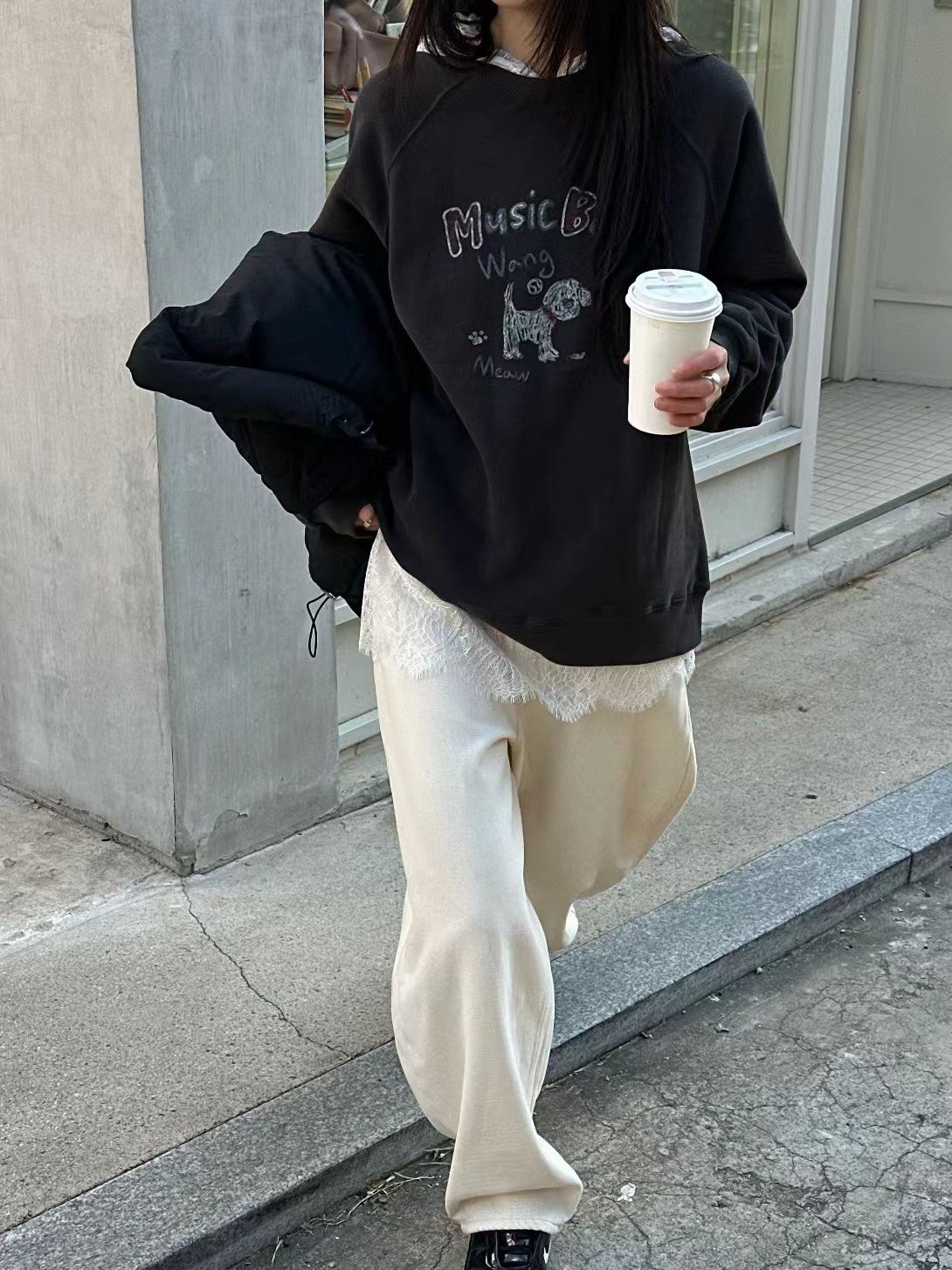 C07.可愛手繪感塗鴉小狗內刷毛TEE