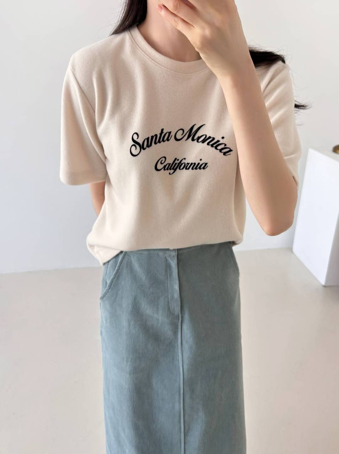 C25.日常外磨毛英文短袖TEE