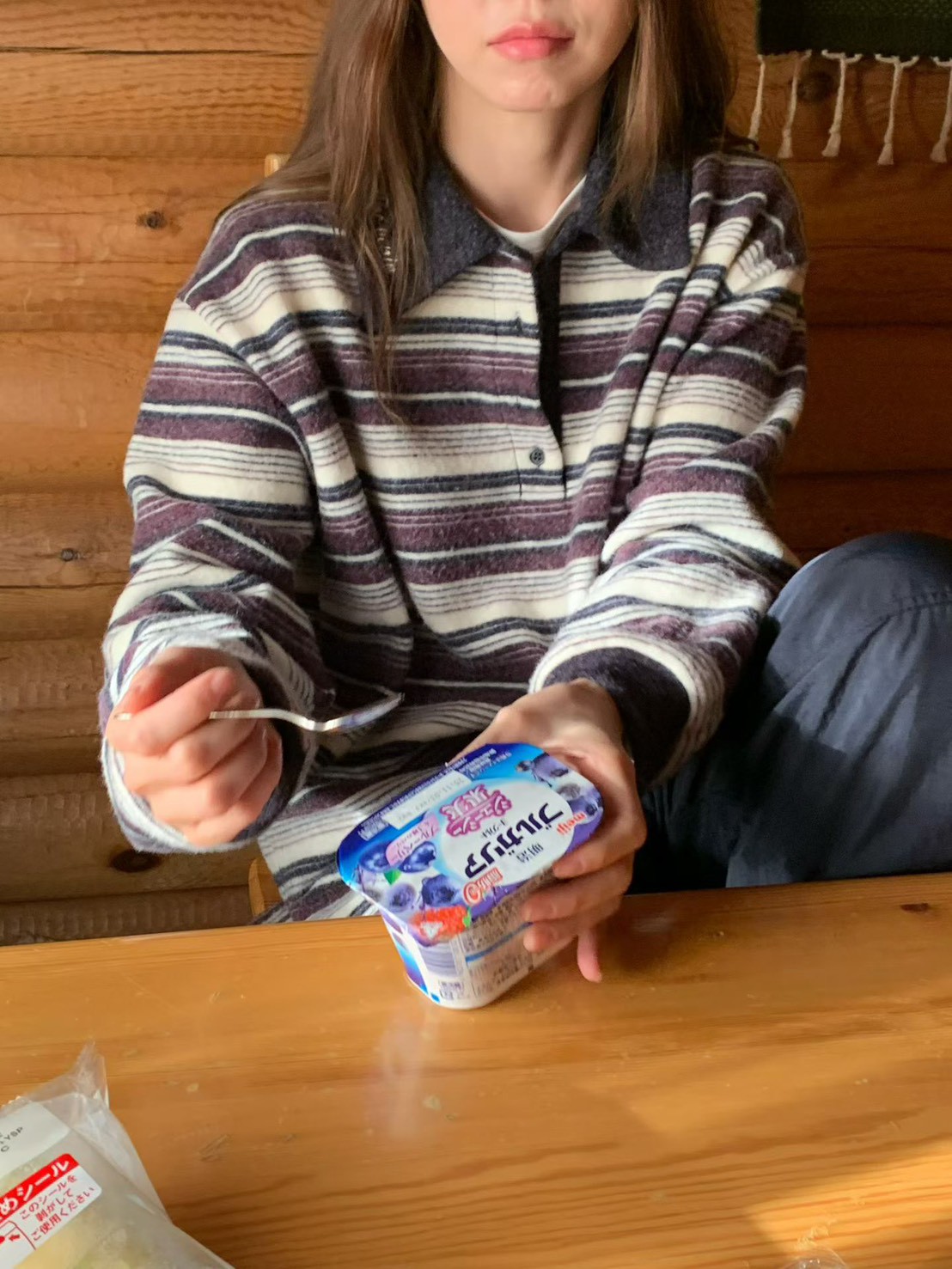 A68.復古女孩POLO領彩色條紋毛料上衣