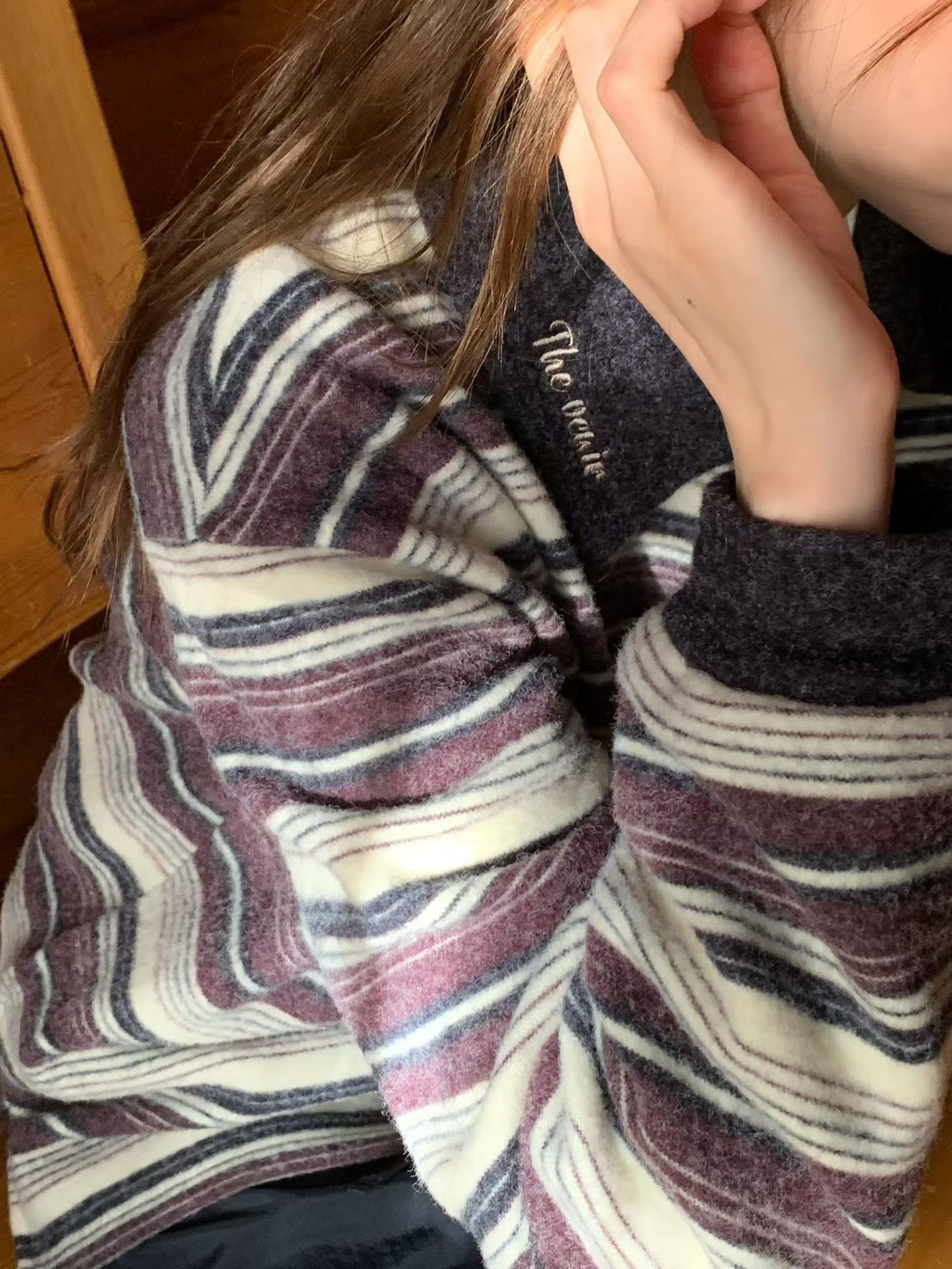 A68.復古女孩POLO領彩色條紋毛料上衣