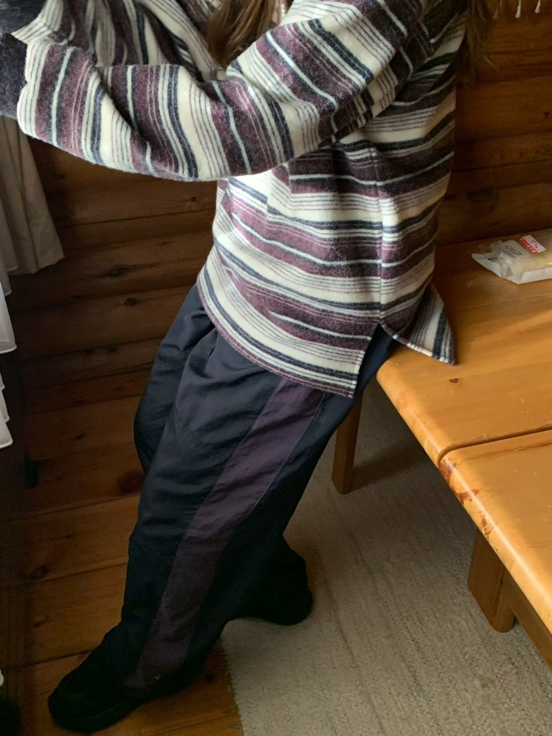 A68.復古女孩POLO領彩色條紋毛料上衣