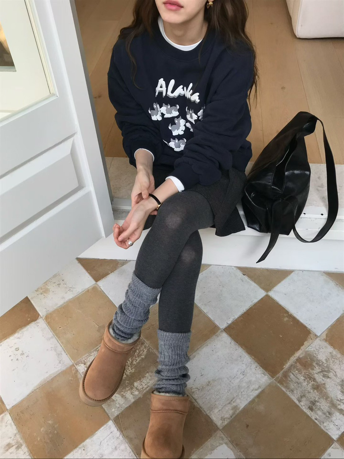 A70.俏皮狗狗好朋友刷毛大學TEE