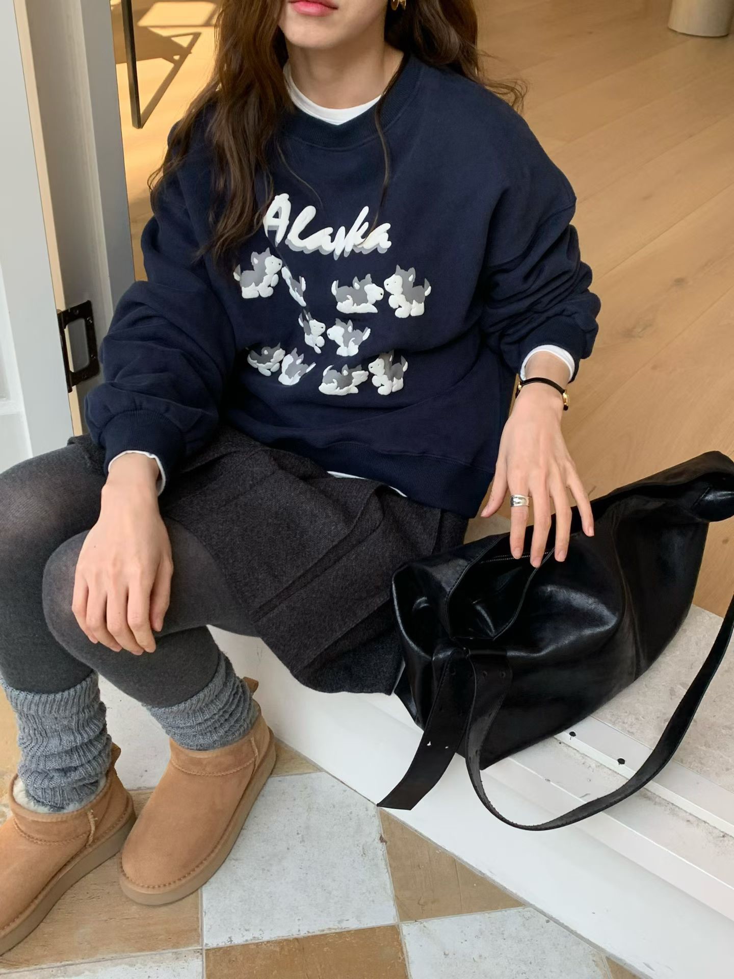 A70.俏皮狗狗好朋友刷毛大學TEE