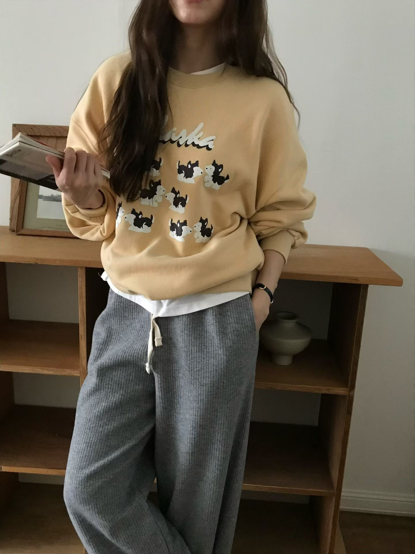 A70.俏皮狗狗好朋友刷毛大學TEE