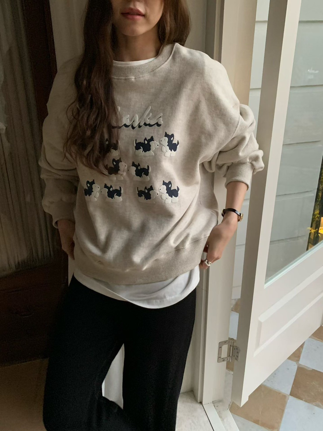 A70.俏皮狗狗好朋友刷毛大學TEE