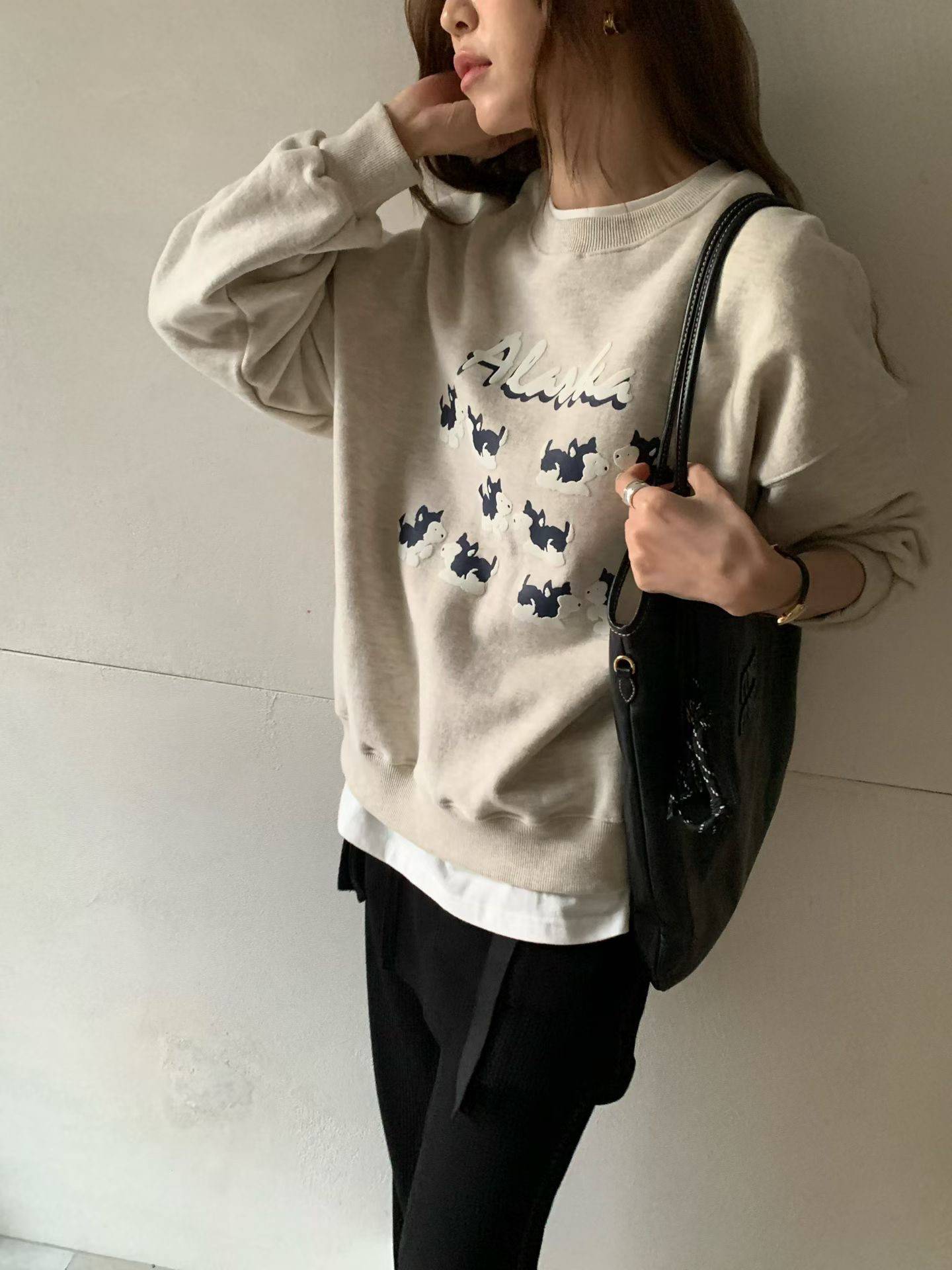 A70.俏皮狗狗好朋友刷毛大學TEE