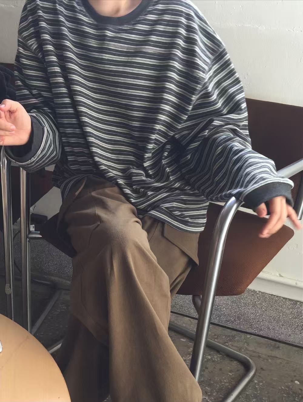 B24.寬鬆自在條紋長袖TEE