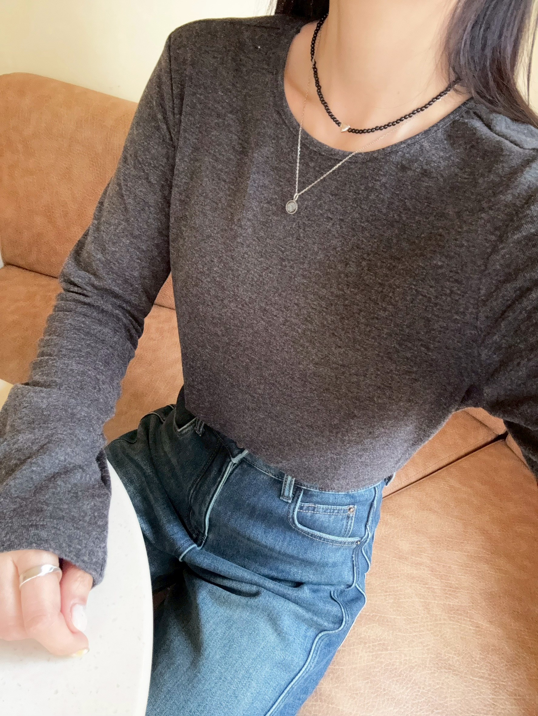 A14.百搭內磨毛顯瘦肩前移TEE