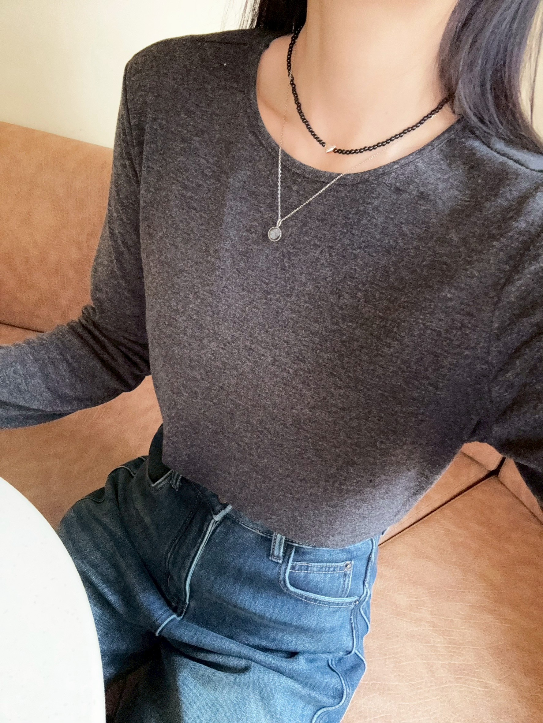 A14.百搭內磨毛顯瘦肩前移TEE