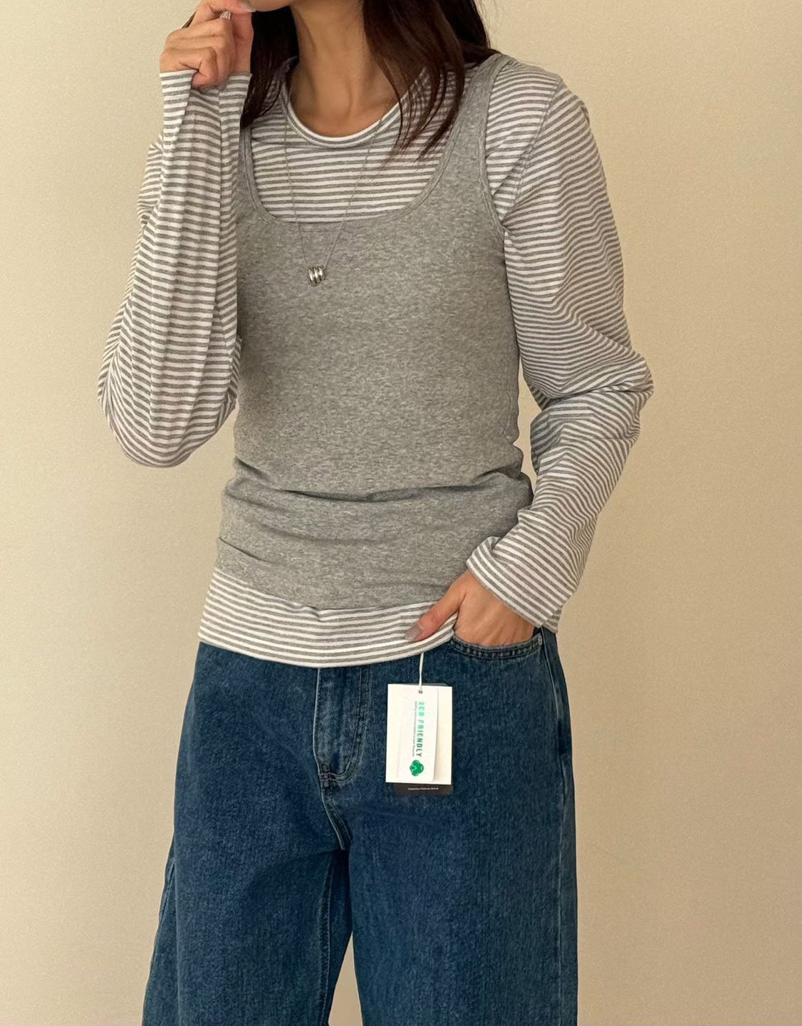 B23.瘦瘦歐膩日常細條紋TEE