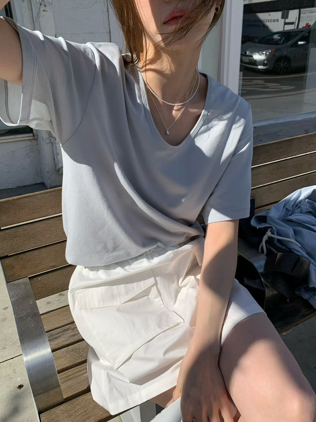 B58.糖果女孩U領彈Q素色TEE