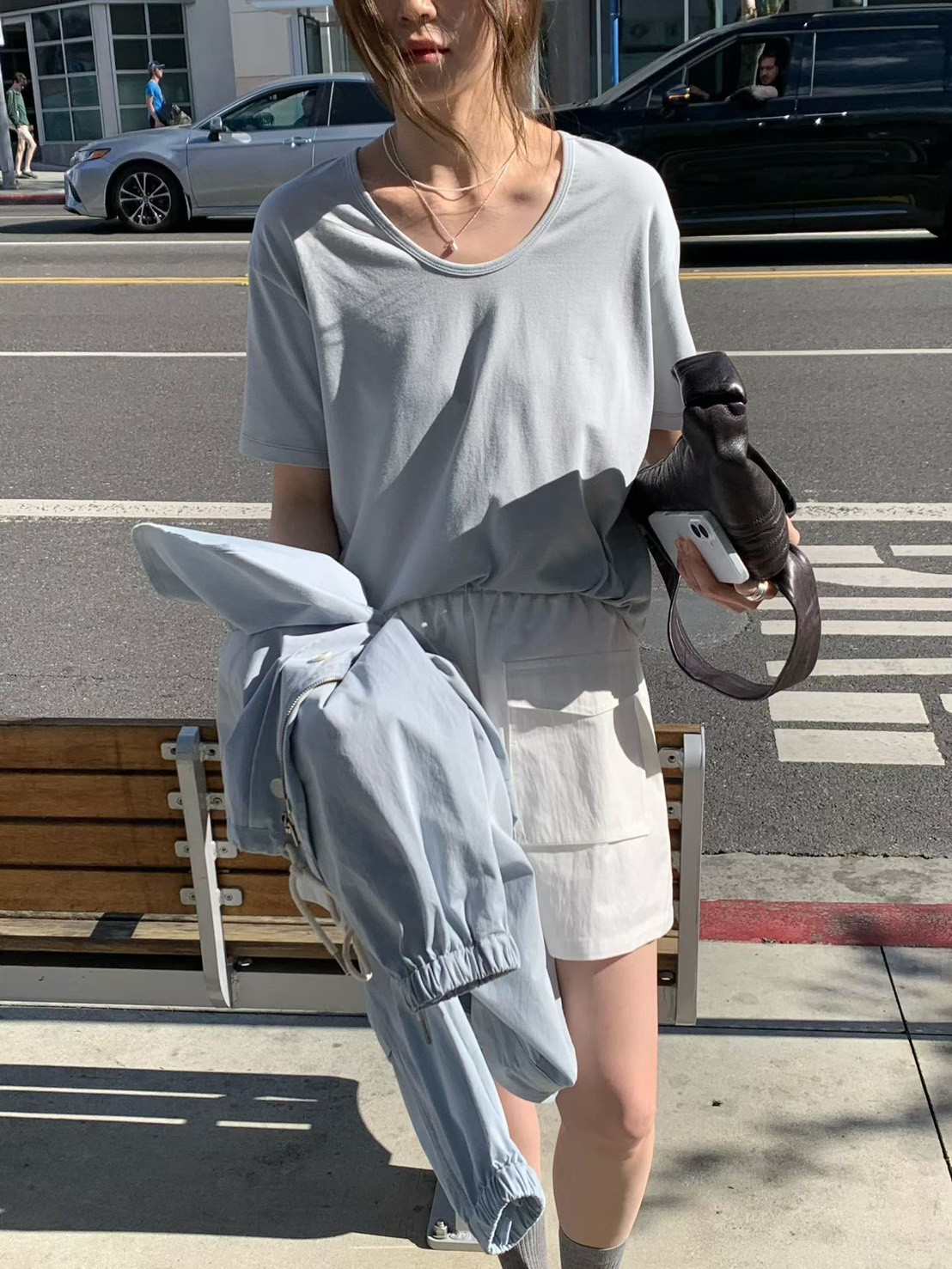 B58.糖果女孩U領彈Q素色TEE