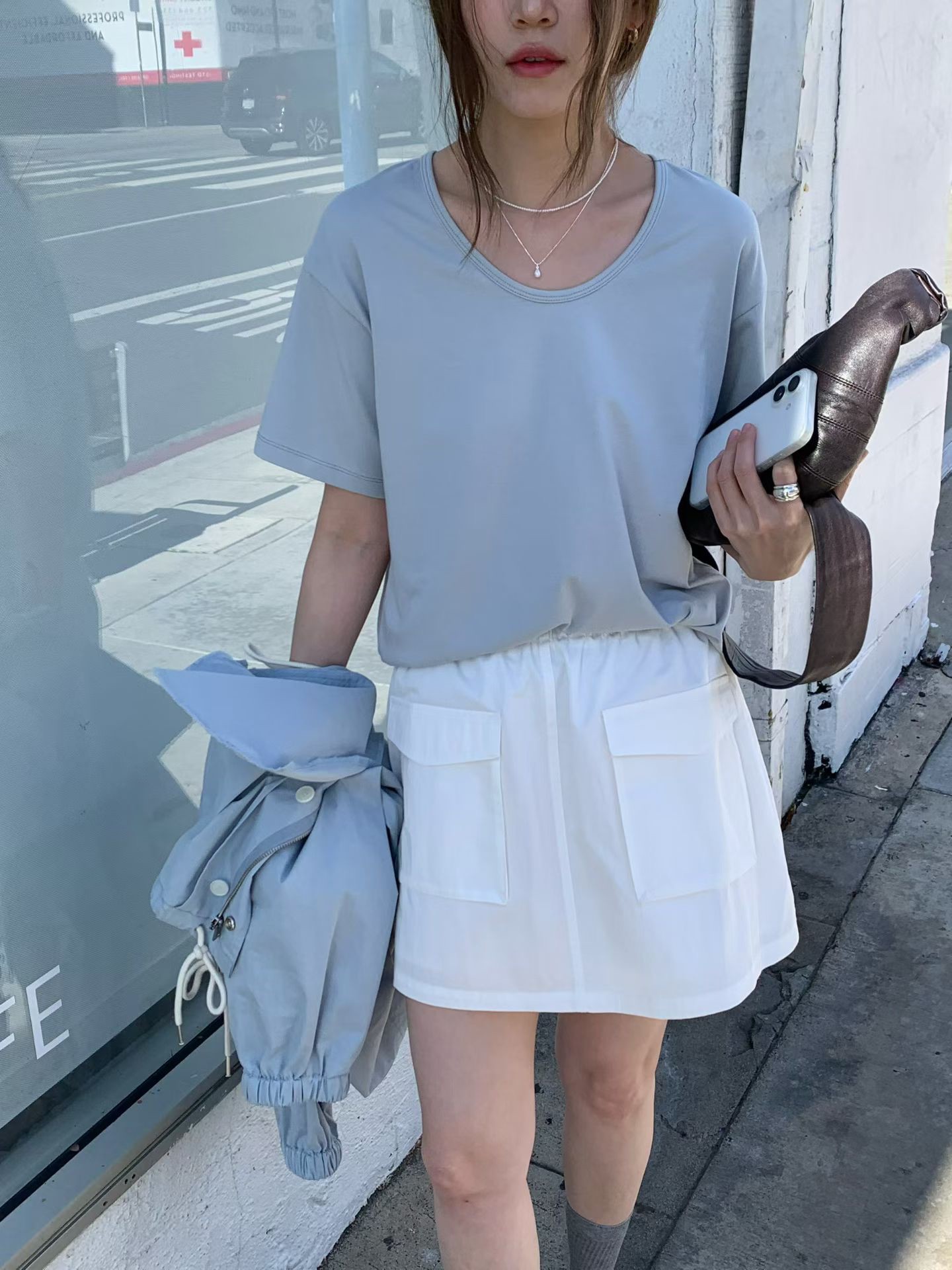 B58.糖果女孩U領彈Q素色TEE