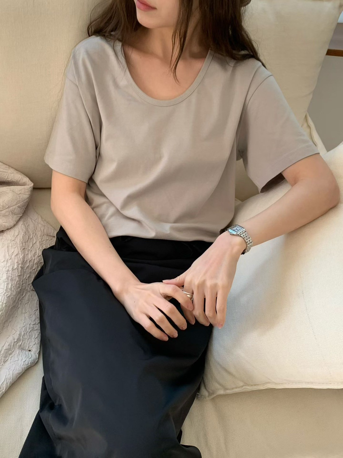 B58.糖果女孩U領彈Q素色TEE