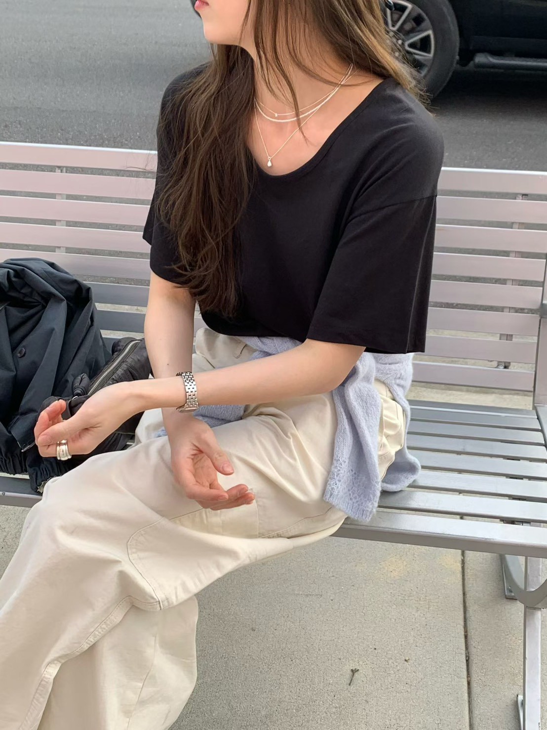 B58.糖果女孩U領彈Q素色TEE