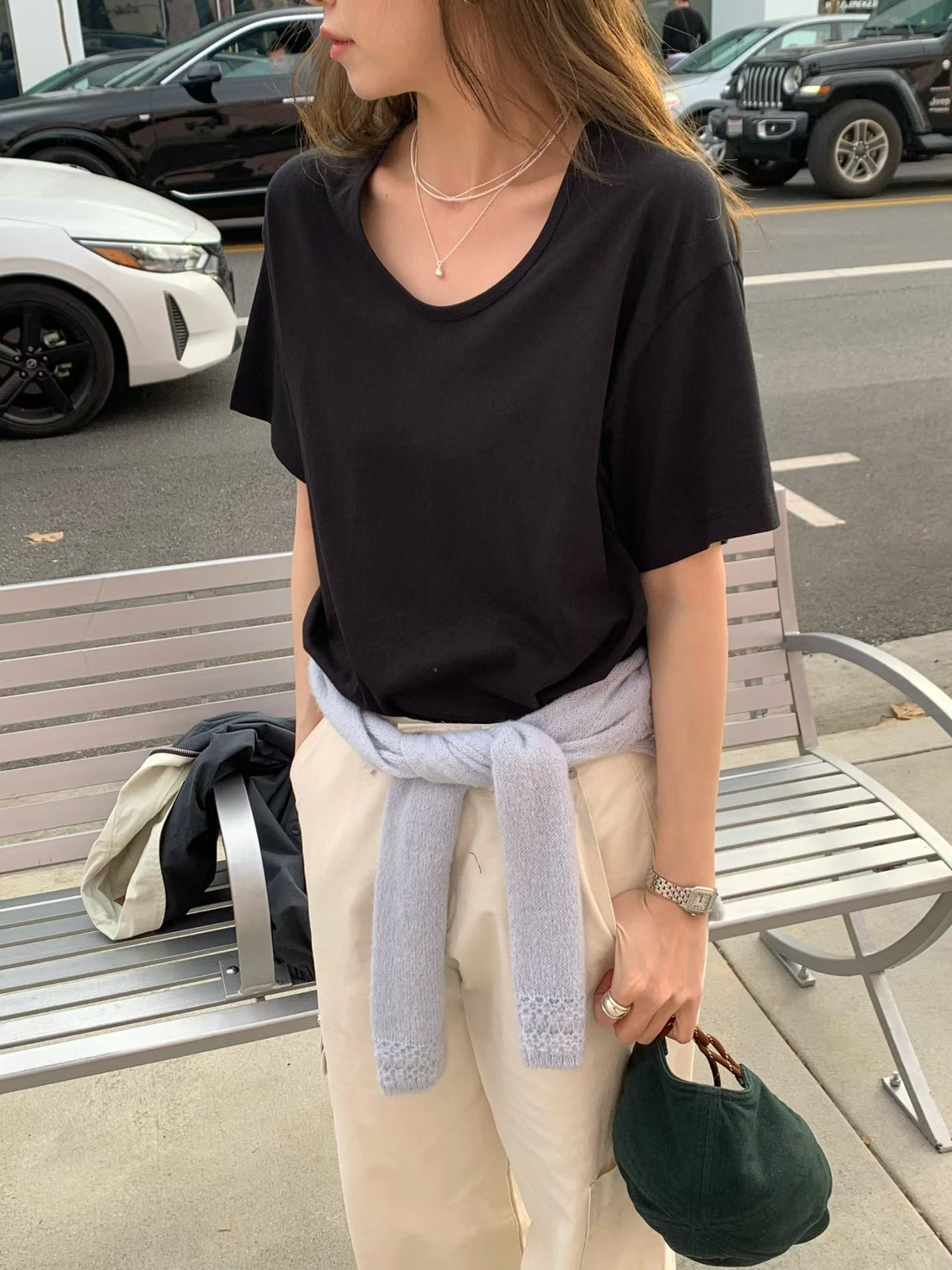 B58.糖果女孩U領彈Q素色TEE