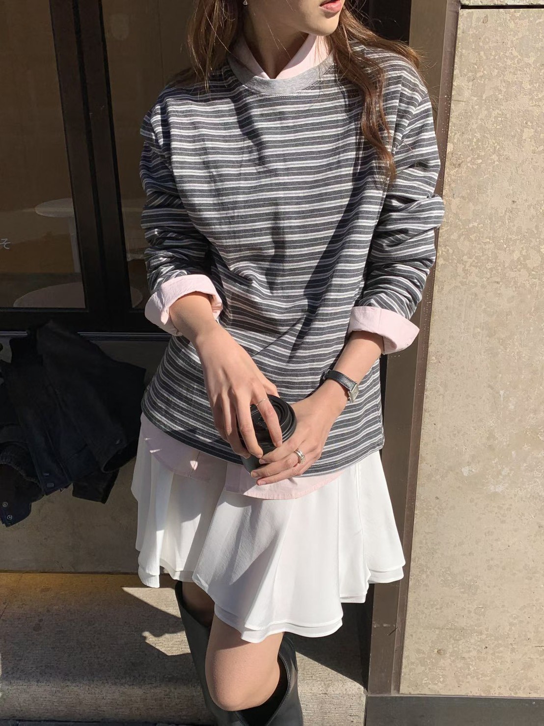 A07.大V家條紋薄長袖上衣